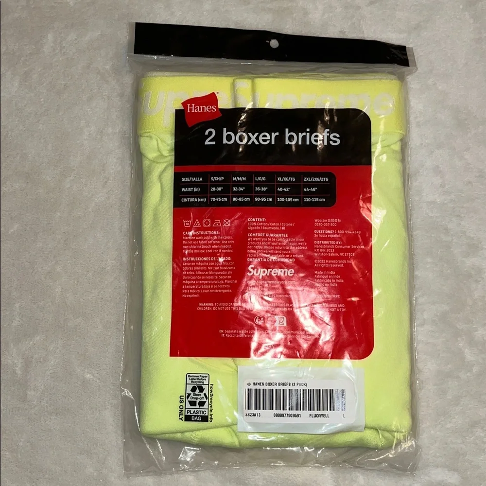 Supreme Hanes Boxer Briefs (2 Pack) Fluorescent Yellow